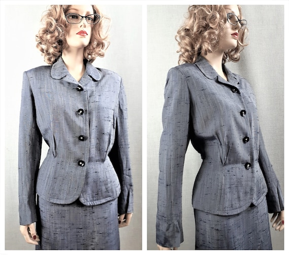 40's Tailored Silk Suit - Pin Up Post War Raw Silk
