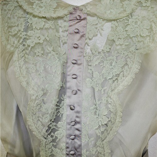 40s / 50's Mint Green Chiffon Lace Tea Length Party Dress - shops Vng 50's Sheer Overlay Satin and Chiffon Dress