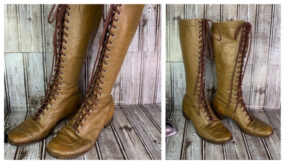 1930's Tall Lace Up Hiking Boots Use Measurements