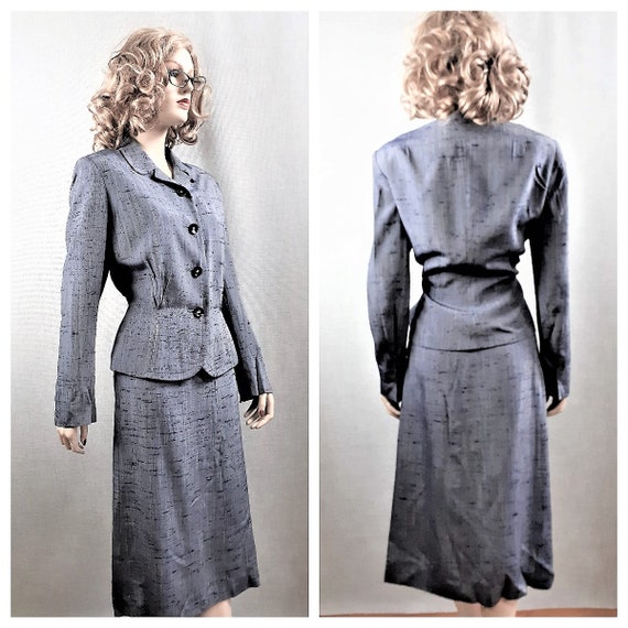 40's Tailored Silk Suit - Pin Up Post War Raw Silk