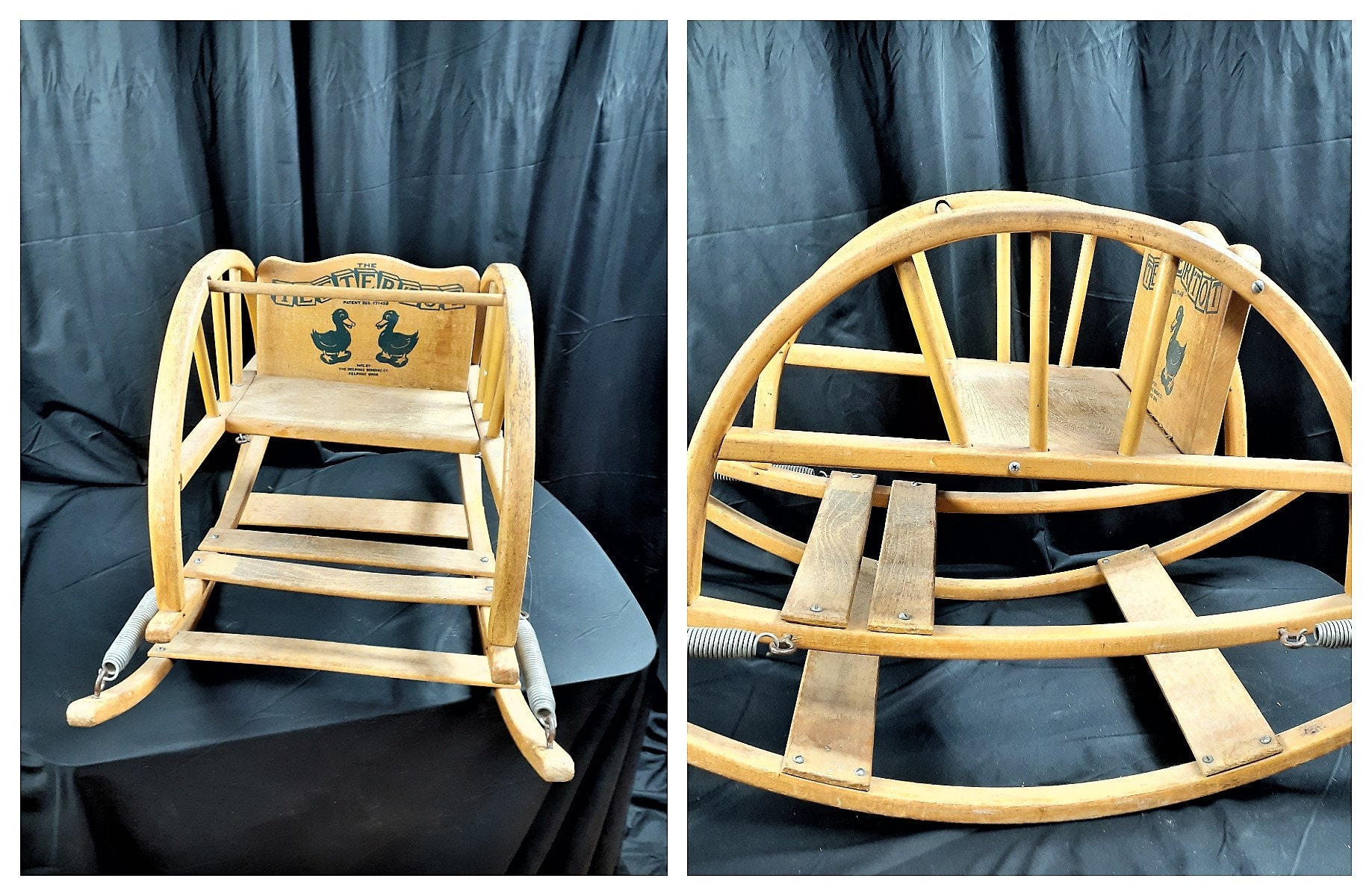 50s Baby Bouncer Teeter tot Bouncing Rocking Toy Chair by The Delphos Bending Co. c 40s early 50s Wooden Rocking Horse