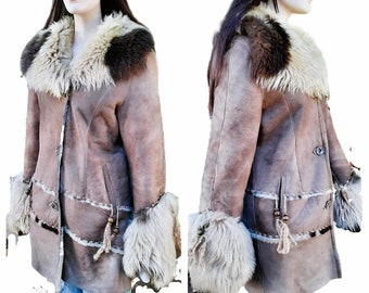 SALE 1970's Morenni Hippie Shearling Light Weight Long Mongolian Fur - OOAK 60s Bohemian Long Mongolian Shearling Jacket