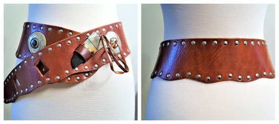 70's Studded Leather Concho Belt with Horn - Artis