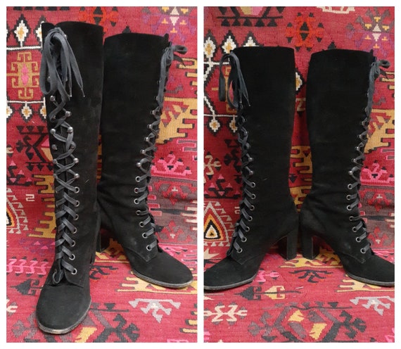 60's Black Suede Lace Ups - Barneys NY Italian 60'
