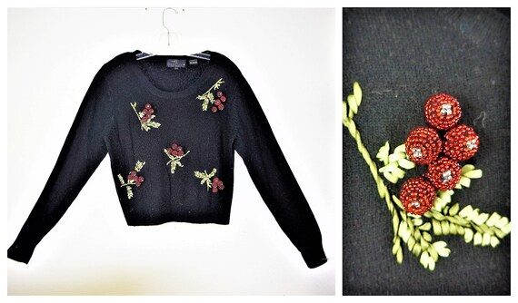 50s Style Beaded Cherry Sweater Carol Little Lambs