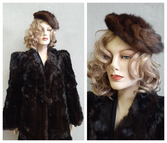 Vintage Mink Beret Hat - 30's Chestnut Mink Tilt