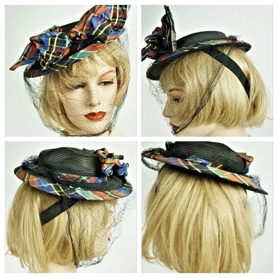 Edwardian Antique Straw Boaters Tilt Hat / 1910 -1