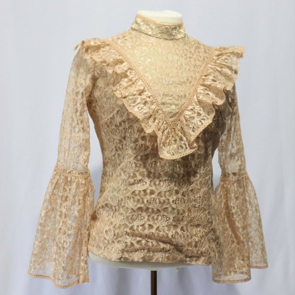 60's Gunne Sax Blouse - Gunne Sax STYLE- Victorian Lace  Blouse - 60's Lace Blouse - Edwardian Steampunk Gothic - Romantic Poet Sleeve Top