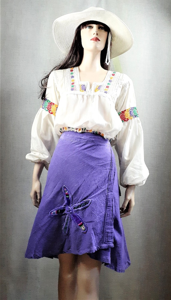 CLEARANCE 70s Hippie Wrap Skirt - Purple Cotton Ap