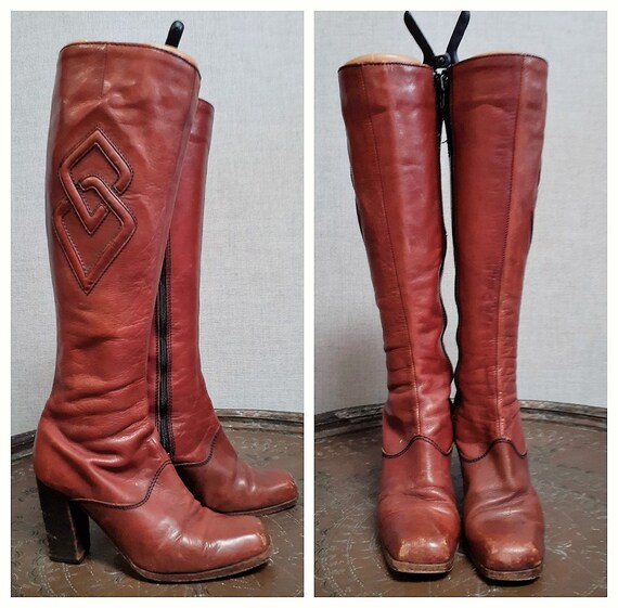 70s Leather Go Go Boots Italian - Penny Lane Hippi