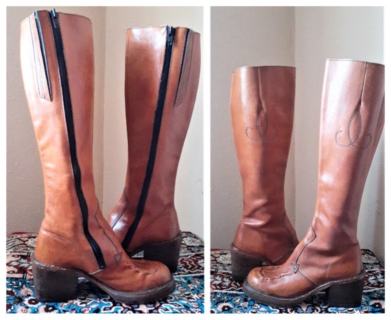 60s early 70s Chunky Platform Campus Boots - Sz 7… - image 5