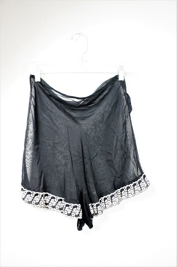 1920's Silk Chemise Tap Pants - Black Sheer Silk U