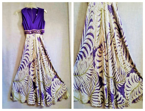 60's Lurex Maxi Dress - Purple Metallic Hostess Go