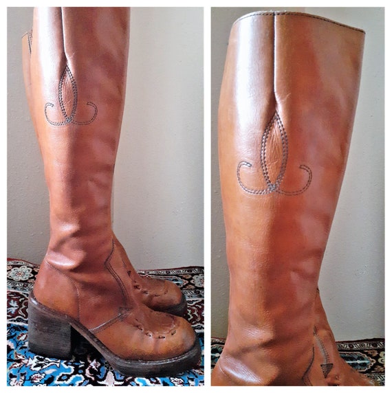 60s early 70s Chunky Platform Campus Boots - Sz 7… - image 2