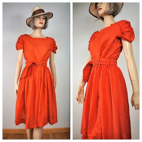 Pin Up Rockabilly Orange Summer Dress - 40's 50s S
