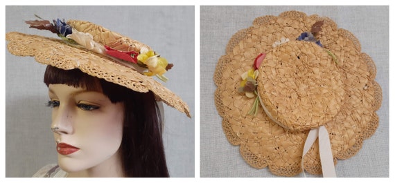Edwardian Basket Weave Straw Tilt Hat AMAZING! 190