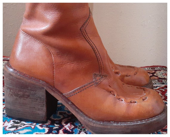 60s early 70s Chunky Platform Campus Boots - Sz 7… - image 3