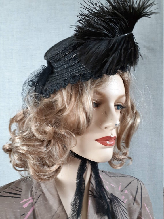 Victorian Black Straw Mini Hat / 1800's Victorian… - image 5