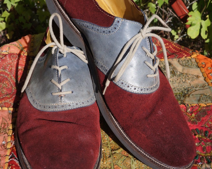 Vintage Men's Red Suede Saddle Shoes, Men's Red Suede Oxfords Size 13M