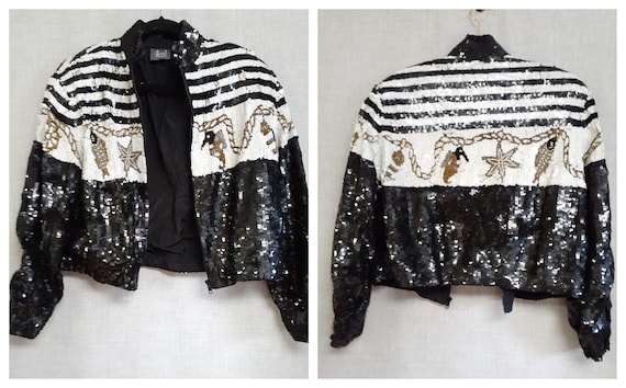 80s Heavily Sequined Silk Bomber Jacket - Modi Seq