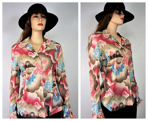 70's Peter Max Style Psychedelic Blouse - Imported
