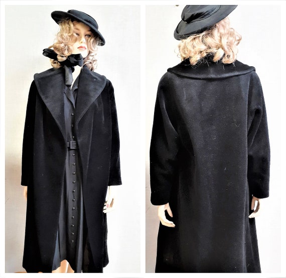 Lilli Ann Paris Black Wool Swing Coat - Early 60's