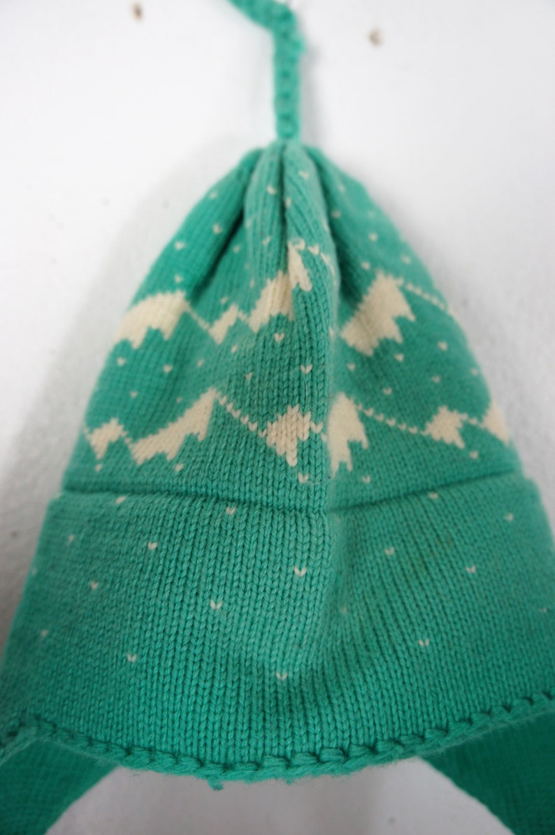 50/'s Fair Isle Braided Pure Wool Ski Cap Hand Knit Vermont Ski Cap 70s Wool Ski Skater Beanie Hat Winter Cobain Grunge Beanie