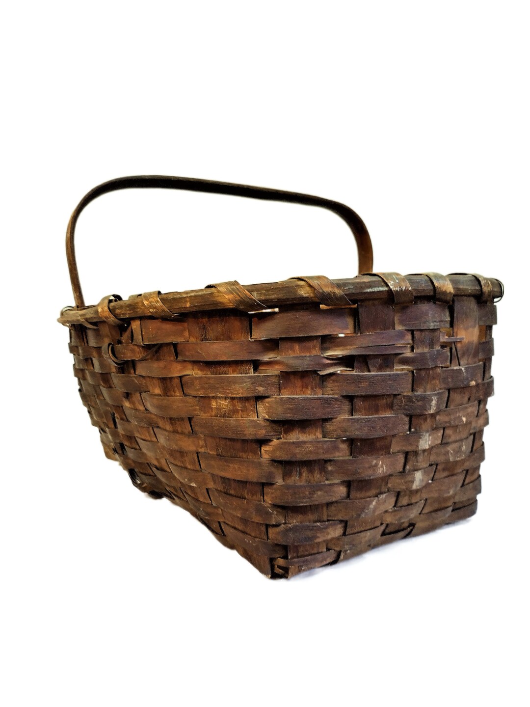 Very Large ANTIQUE Oak Native American Gathering Basket 1900's 25 Inch