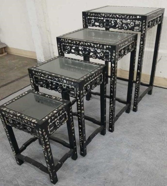 Antique Oriental Nesting Tables With MOP Inlaid 40's Etsy