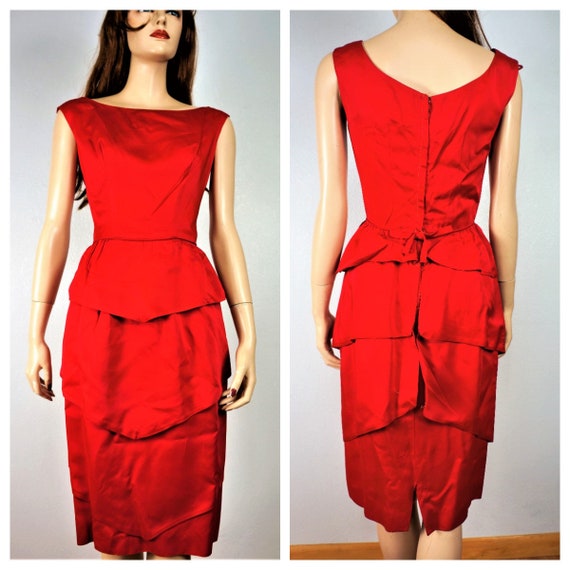 Vng Pin Up Dress - 50's 60's Lipstick Red Tiered W