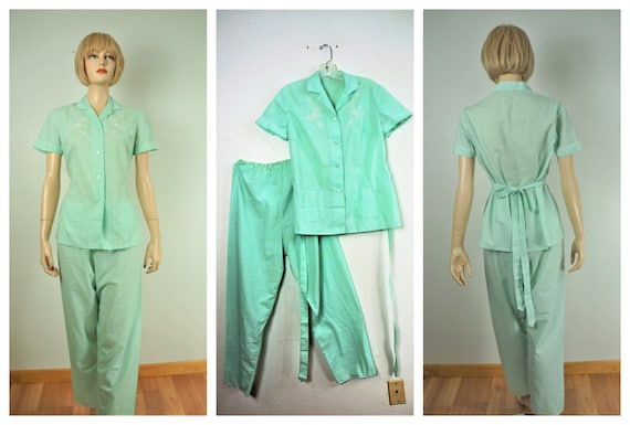 1940s Sheer Embroidered Pajama Set - Unworn Pin Up