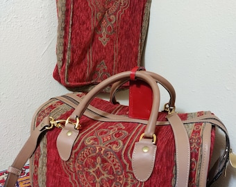 Vintage DEADSTOCK Gevive Tapestry and Leather Travel Case and Matching Bag - Tapestry Carpet BagBEAUTIFUL