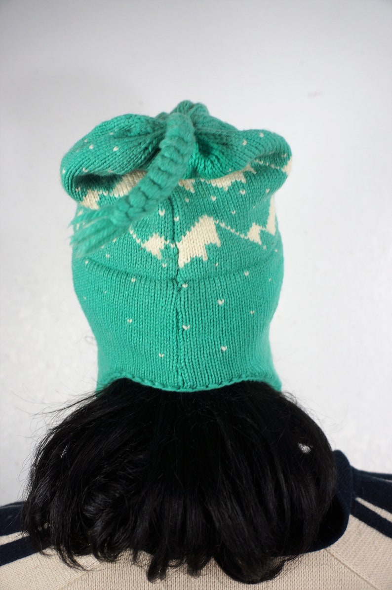50/'s Fair Isle Braided Pure Wool Ski Cap Hand Knit Vermont Ski Cap 70s Wool Ski Skater Beanie Hat Winter Cobain Grunge Beanie