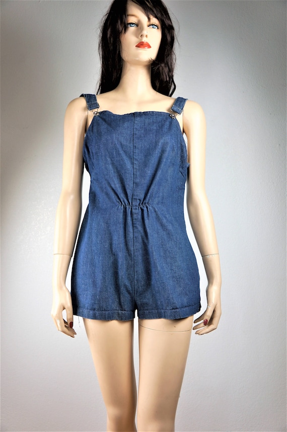 Vng 60's Denim Overall Shorts Sz Sm / 1960's Blue