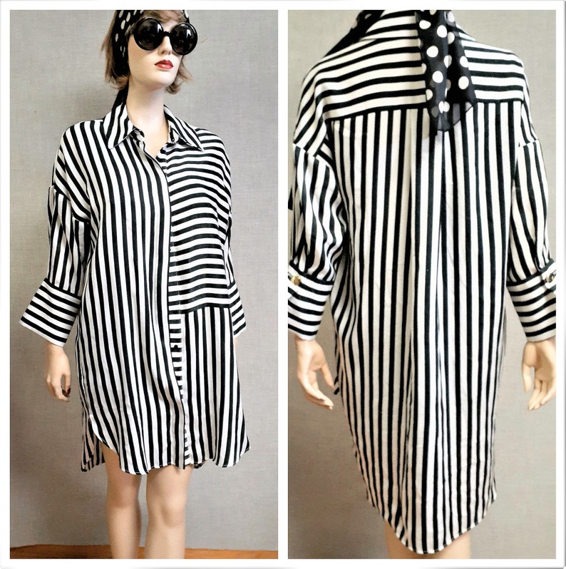 Vng Oversized Striped Shirt / Swim Cover Up  90's French image 4