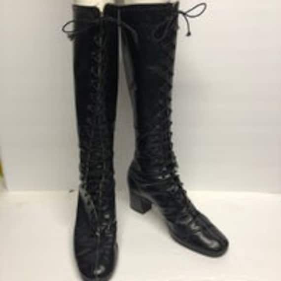 Vng 60's Knee High Leather Lace Up Boots - Penny L