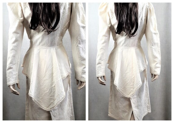 70's White Gothic Suit - Women's Peplum Suit - Raw