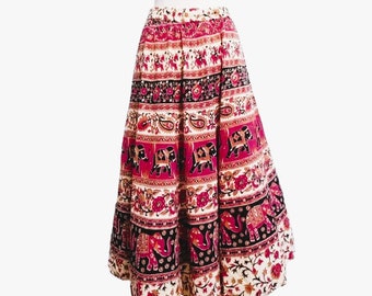 True Vintage 60s India Batik Wrap Skirt, 70s Block Print Cotton Wrap Skirt, India Imported 60s Hippie Skirt, 70s Batik Boho Skirt, Kaiser