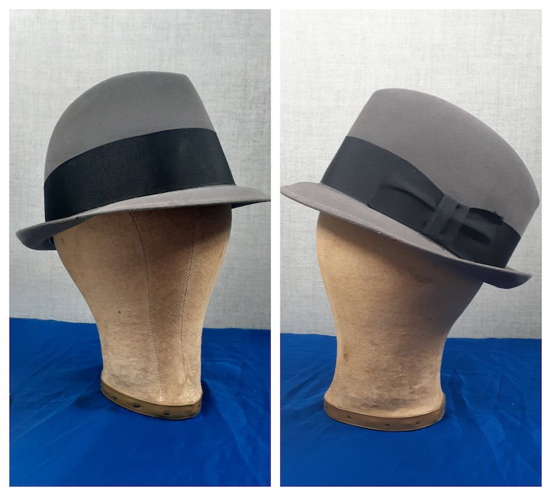 CLEARANCE 50/'s Grey Wool Fedora 1950s Men/'s Dobbs Fedora Vintage Wool Fedora 22 18 Crown Antique Fedora Hat