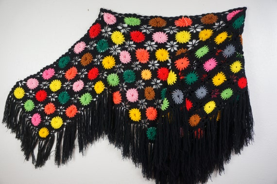 Hippie Granny Square Poncho - Stevie Nicks Shawl -