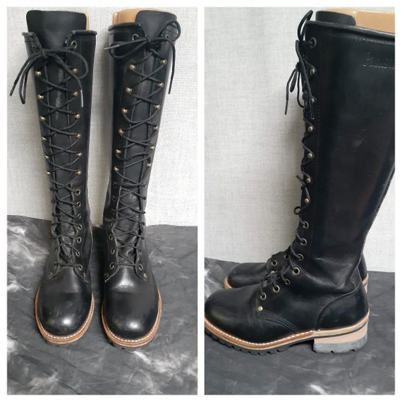 Vng Women's Tall Combat Boots - Tall Black Leather