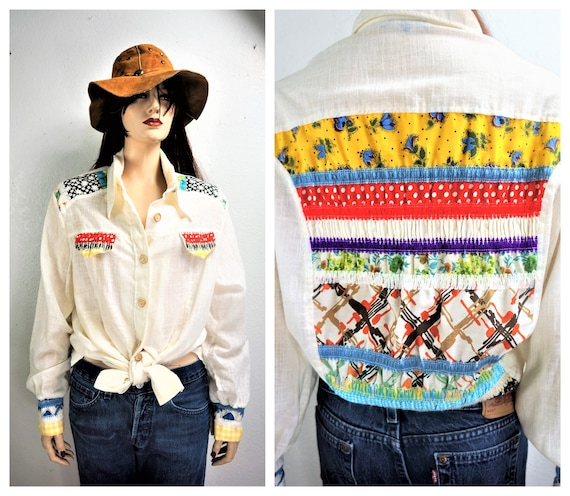 RARE 70's Sheer Cotton Gauzy Embroidered Button Do