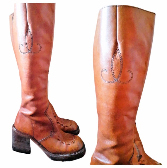 60s early 70s Chunky Platform Campus Boots - Sz 7… - image 1