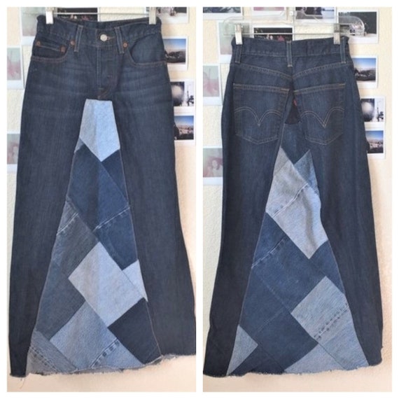 Ooak 70's Levi's 501 Patchwork Denim Midi Skirt US
