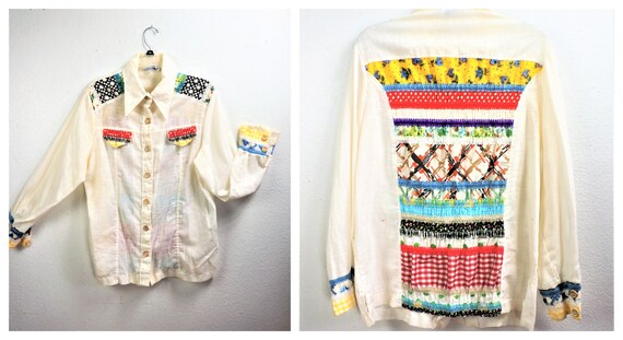 RARE 70's Sheer Cotton Gauzy Embroidered Button Do