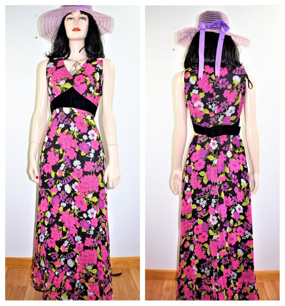 CLEARANCE 60s Psychedelic Neon Maxi Dress - Velvet