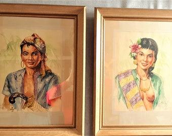 rOn SALE 60s Philippine Nude Art - Jose B David Portraits IMPORTANT Filipino Artist Bumanlag RArE 1964  Highly collected and RARE Artist