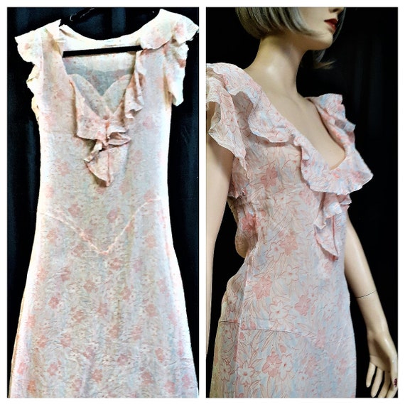 1920s Sheer Silk Chiffon Ruffle Dress - Silk Flora