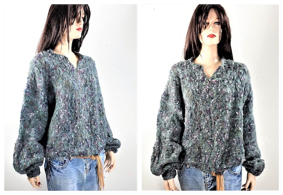70's 80's Chunky Mohair Sweater Hand Knit - Oversi