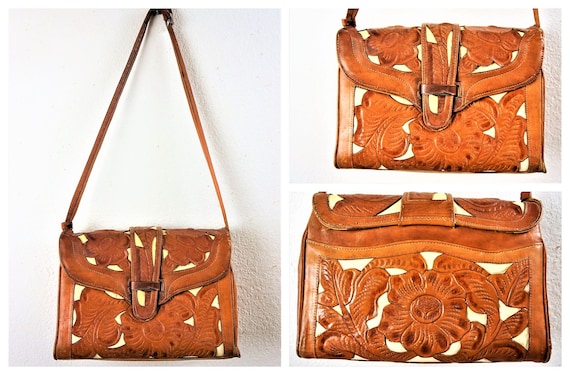 50's Mexican Tooled Leather Pony Fur Purse - Hand